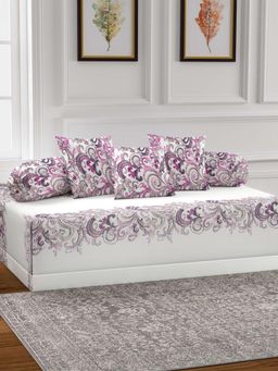 ARRABI - Purple Floral TC Cotton Blend Diwan Set of 6 (Double)