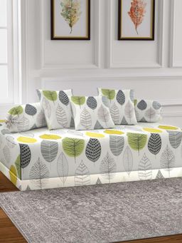 ARRABI - White Floral TC Cotton Blend Diwan Set of 6 (Double)