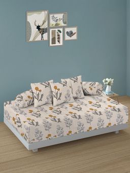 ARRABI - Cream Floral TC Cotton Blend Diwan Set of 6 (Double)