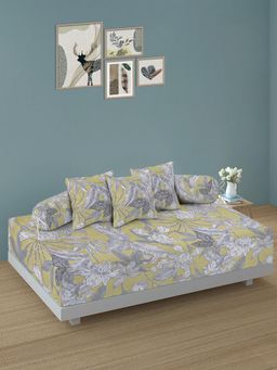 ARRABI - Olive Floral TC Cotton Blend Diwan Set of 6 (Double)
