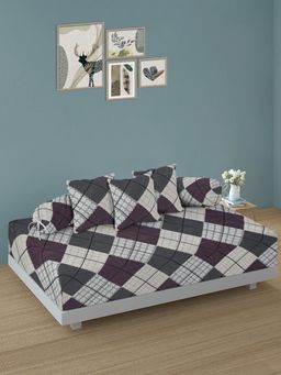 ARRABI - Grey Geometric TC Cotton Blend Diwan Set of 6 (Double)