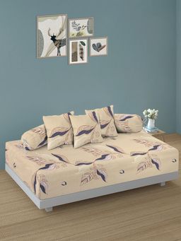 ARRABI - Cream Leaf TC Cotton Blend Diwan Set of 6 (Double)