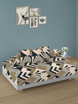 ARRABI - Multi-Color Geometric TC Cotton Blend Diwan Set of 6 (Double)