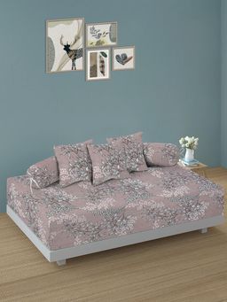 ARRABI - Brown Floral TC Cotton Blend Diwan Set of 6 (Double)