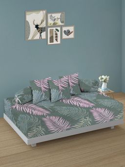 ARRABI - Green Leaf TC Cotton Blend Diwan Set of 6 (Double)