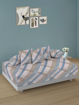 ARRABI - Blue Stripes TC Cotton Blend Diwan Set of 6 (Double)