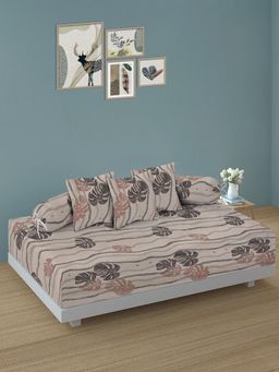 ARRABI - Cream Leaf TC Cotton Blend Diwan Set of 6 (Double)