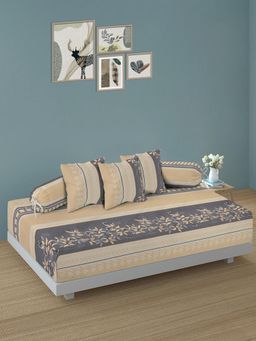 ARRABI - Cream Floral TC Cotton Blend Diwan Set of 6 (Double)