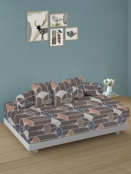 ARRABI - Grey Geometric TC Cotton Blend Diwan Set of 6 (Double)