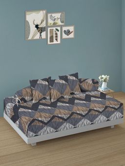ARRABI - Grey Abstract TC Cotton Blend Diwan Set of 6 (Double)
