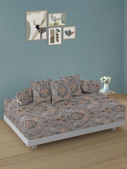 ARRABI - Beige Floral TC Cotton Blend Diwan Set of 6 (Double)