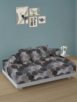 ARRABI - Grey Geometric TC Cotton Blend Diwan Set of 6 (Double)