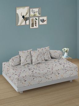 ARRABI - Beige Floral TC Cotton Blend Diwan Set of 6 (Double)