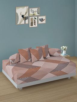 ARRABI - Brown Abstract TC Cotton Blend Diwan Set of 6 (Double)