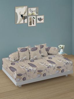 ARRABI - Beige Floral TC Cotton Blend Diwan Set of 6 (Double)