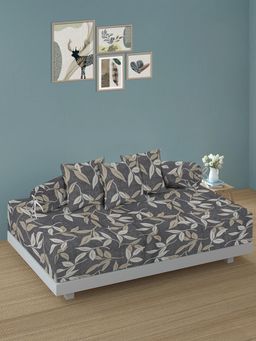ARRABI - Grey Leaf TC Cotton Blend Diwan Set of 6 (Double)