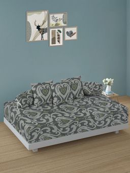 ARRABI - Grey Floral TC Cotton Blend Diwan Set of 6 (Double)