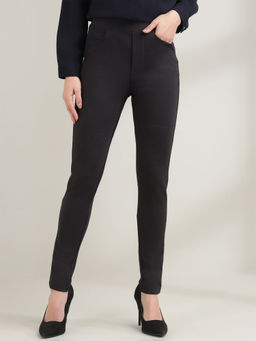 Xpose - Women Charcoal Solid Flexible Slim Fit Trouser