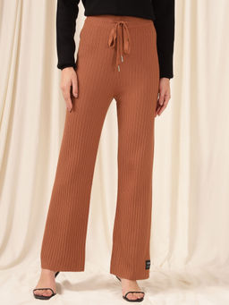 Xpose - Women Rust Wide Leg Knitted Broad Rib Trouser