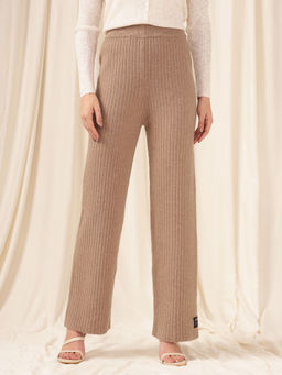 Xpose - Women Teddy Brown Straight Fit Knitted Trouser