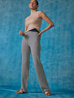 The Label Life - Women Sky and Navy Jacquard Knit Trouser