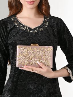Lavie Signature - Rose Gold Womens Golden Embroidery Frame Clutch (L)