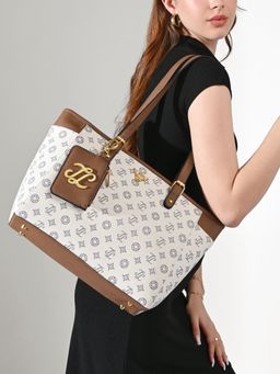 Lavie Signature - Womens Off White Mono Appleton Tote Bag (L)