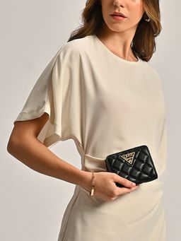 Lavie Signature - Womens Black Quilt Derby Flap Zip Around Wallet (S)