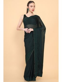 Soch - Women Green Georgette Embellished/Sequined Saree with Unstitched Blouse