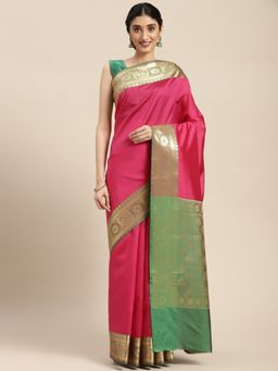 Banarasi Silk Works - Pink Valkalam Katan Silk Anchal Saree with Unstitched Blouse