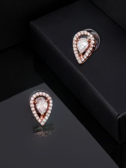 Estele - Rose Gold Plated CZ Drop Shaped Stud Earrings for Women