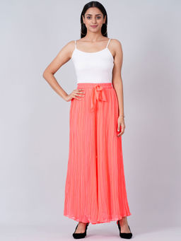 First Resort by Ramola Bachchan - Neon Coral Pleated Palazzo