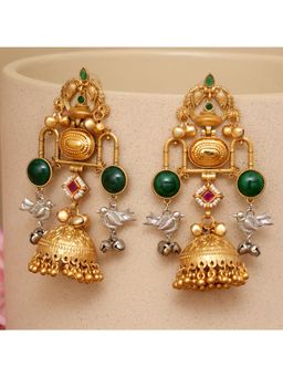 Beryachi - Aaradhya Designer Kundan Jhumka - Green