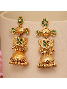 Beryachi - Aaradhya Designer Kundan Jhumka - Green