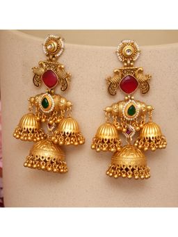 Beryachi - Anvika Ruby Emerald Jhumka - Pink