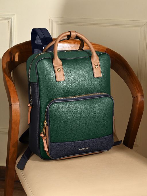Buy Accessorize London Womens Faux Leather Green Pocket Handle Backpack with 12 inch Laptop Online Buy Accessorize London Womens Faux Leather Green Pocket Handle Backpack with 12 inch Laptop Online