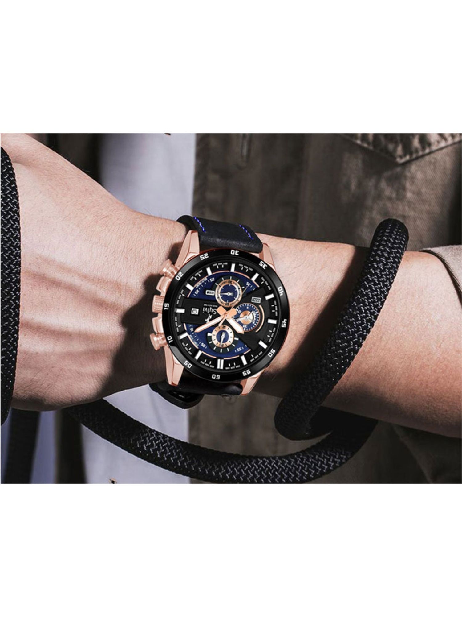 Buy Sylvi Multi-Functional Leather Strap Analog Watch For Men-Blue