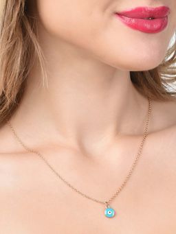 Zaveri Pearls - Turquoise Blue White Enamel Minimal Evil Eye Pendant Chain-ZPFK14638