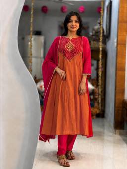 Gahan - Womens Viscose Blend Embroidered Anarkali Kurta with Pant and Dupatta