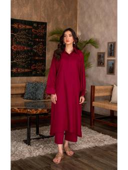Gahan - Womens Red Rayon Blend Solid Straight Kurta With Pant