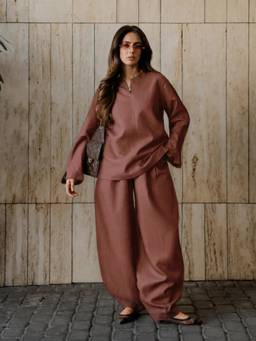 Gahan - Womens Brown Viscose Blend Embroidery Straight Kurta With Farshi Salwar