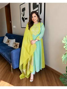 Gahan - Womens Viscose Blend Embroidered Anarkali Kurta with Pant and Dupatta