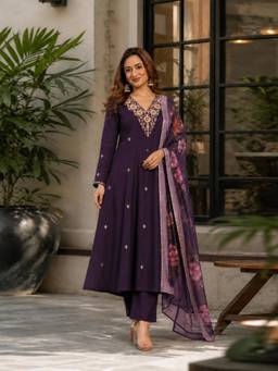 Gahan - Womens Viscose Blend Embroidered Anarkali Kurta with Pant and Dupatta