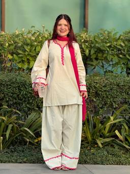 Gahan - Womens Cream Cora Cotton Solid Kurta and Farshi Salwar With Dupatta
