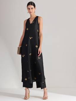 Gahan - Womens Black Viscose Blend Printed A-Line Kurta With Pant