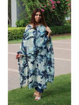 Gahan - Womens Viscose Straight Tie & Dye Anarkali Kurta with Pant and Dupatta