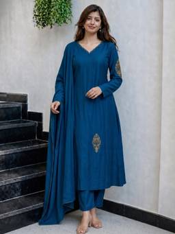 Gahan - Womens Kerosin Viscose Blend Embraided Anarkali Kurta with Pant & Dupatta
