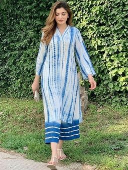 Gahan - Womens Plus Size Blue Rayon Blend A-Line Kurta with Palazzo