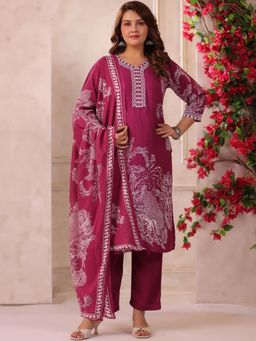 Gahan - Womens Wine Rayon Blend Straight Kurta Set With Dupatta