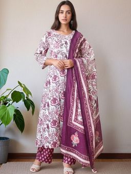 Gahan - Womens Wine Rayon Blend Anarkali Kurta with Pant & Dupatta